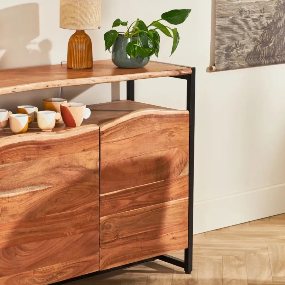 Buffet 3 portes en acacia et pieds en fer noir - Brooklyn
