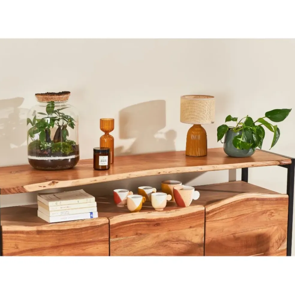 Buffet 3 portes en acacia et pieds en fer noir - Brooklyn