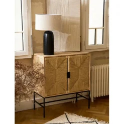 Buffet 2 portes en naturel et noir h90cm - Kenda