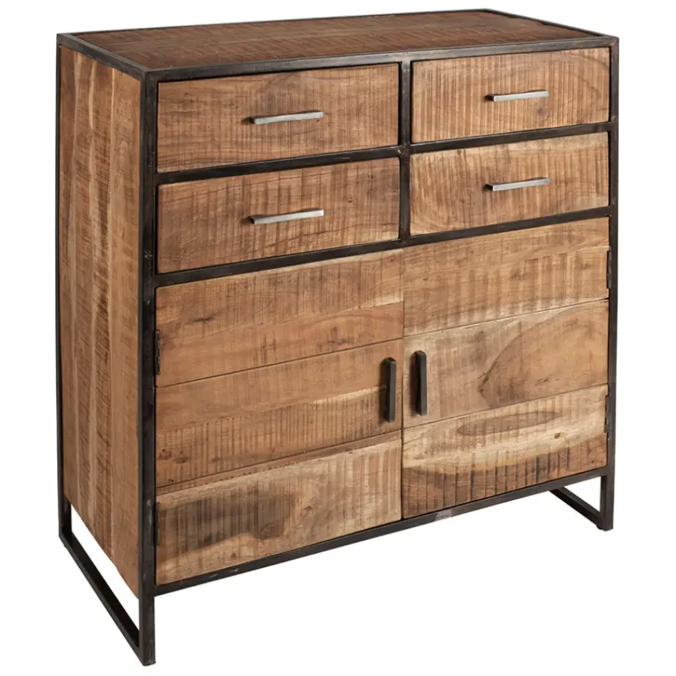 Buffet bas en acacia et fer 2 portes H105cm -Factory
