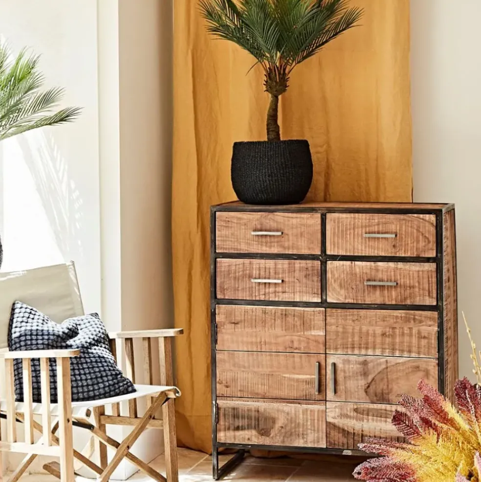 Buffet bas en acacia et fer 2 portes H105cm -Factory