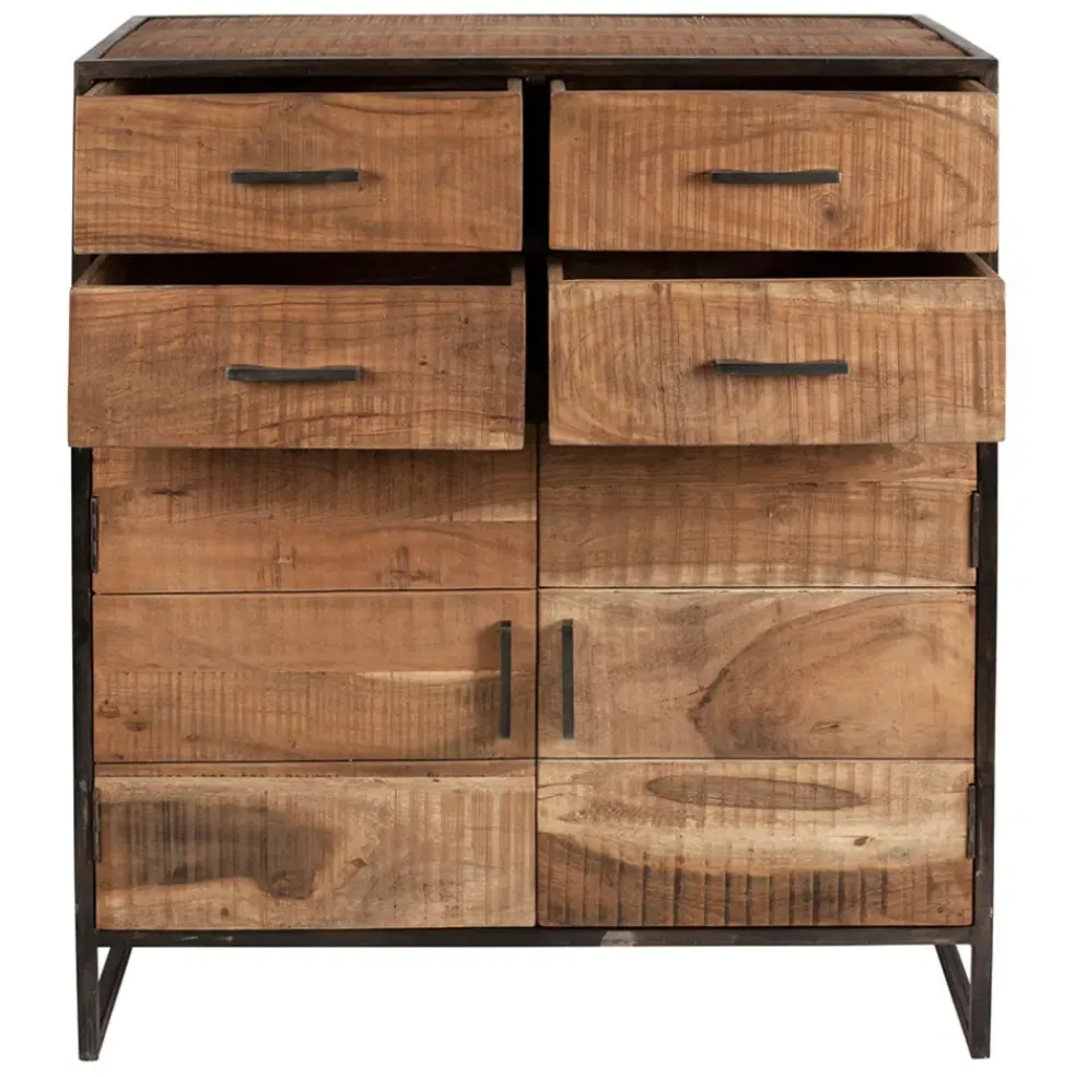 Buffet bas en acacia et fer 2 portes H105cm -Factory