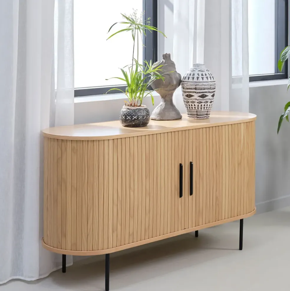 Buffet en placage chêne naturel 140x45cm - nola