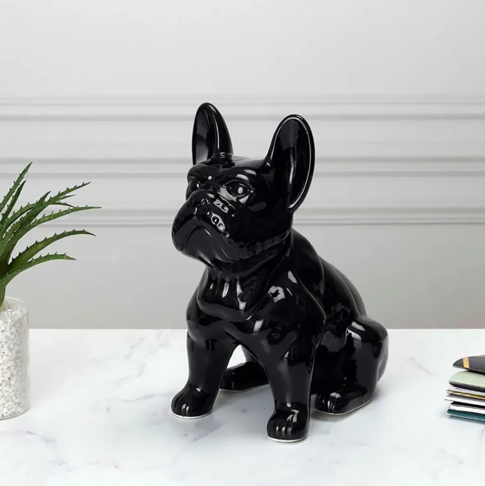 Bulldog ceramique noir h20cm
