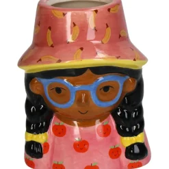 Cache-pot fille en dolomite multicolore h10cm