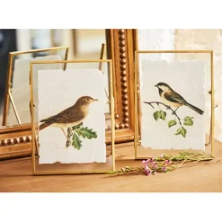 Cadre déco (x2) en verre et coton oiseau 14x18cm
