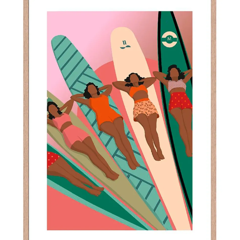 Cadre image graphic surf woman 50x70cm lario chêne