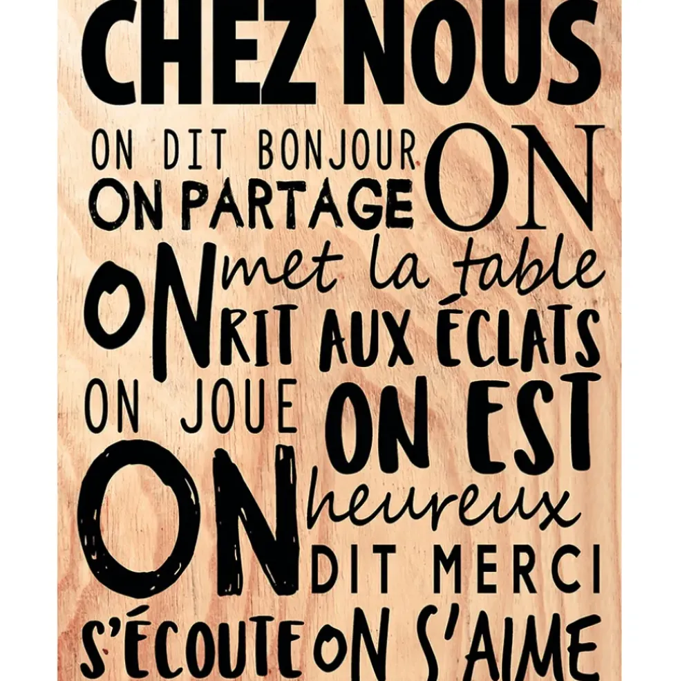 Cadre "Chez nous" en bois naturel et noir 30x40cm