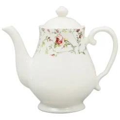 Cafetiere en Faïence blanc et multicolore - fleurs champs