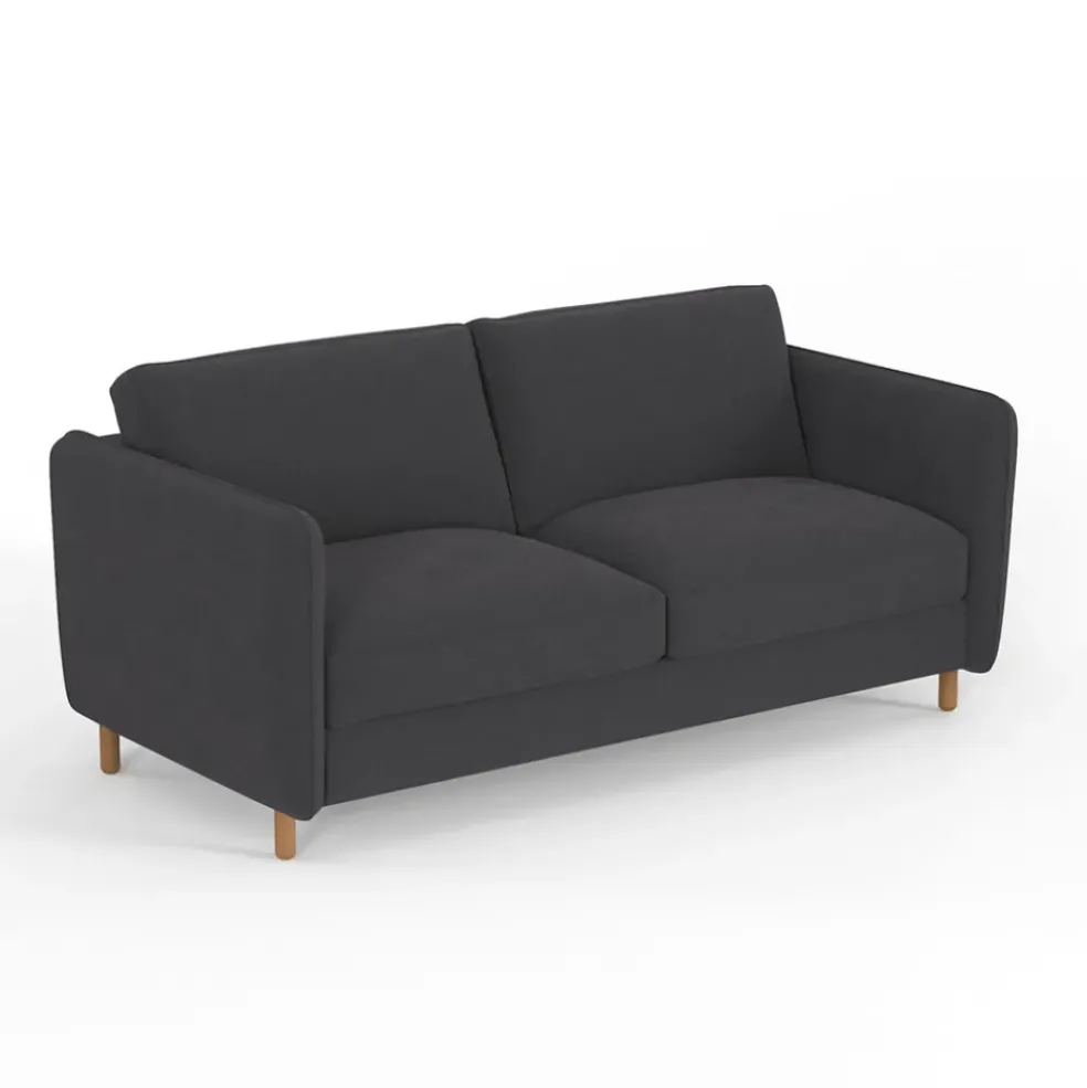 Canapé convertible 2 places Bultex Gustave - Velours Vintage - Adore Anthracite