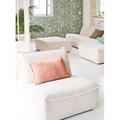 Canapé modulable 4 places avec pouf ivoire - Aubin