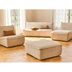 Canapé modulable 4 places avec pouf ivoire - Aubin