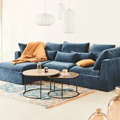 Canapé modulable 3 places bleu grisé avec pouf - Auguste