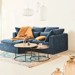 Canapé modulable 3 places bleu grisé avec pouf - Auguste