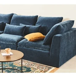 Canapé modulable 3 places bleu grisé avec pouf - Auguste
