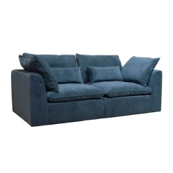 Canapé modulable 3 places bleu grisé avec pouf - Auguste
