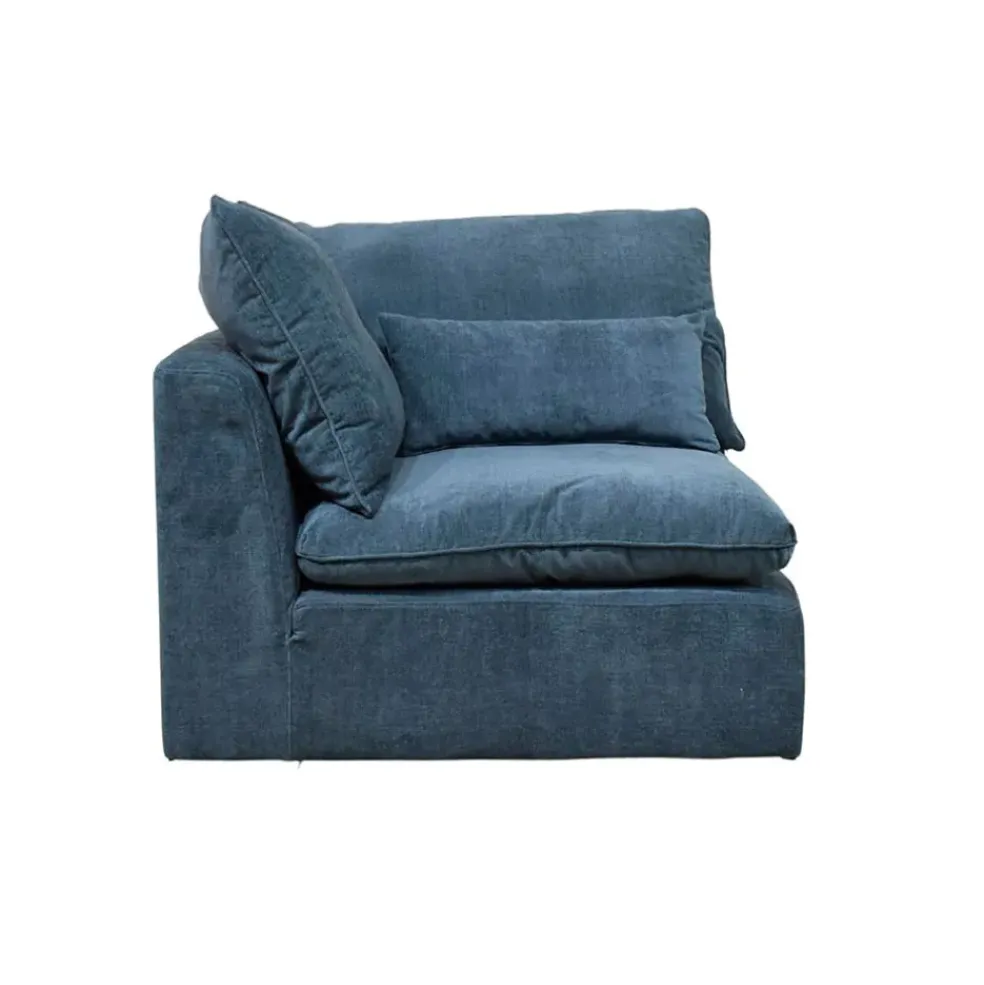 Canapé modulable 4 places bleu grisé avec pouf - Auguste