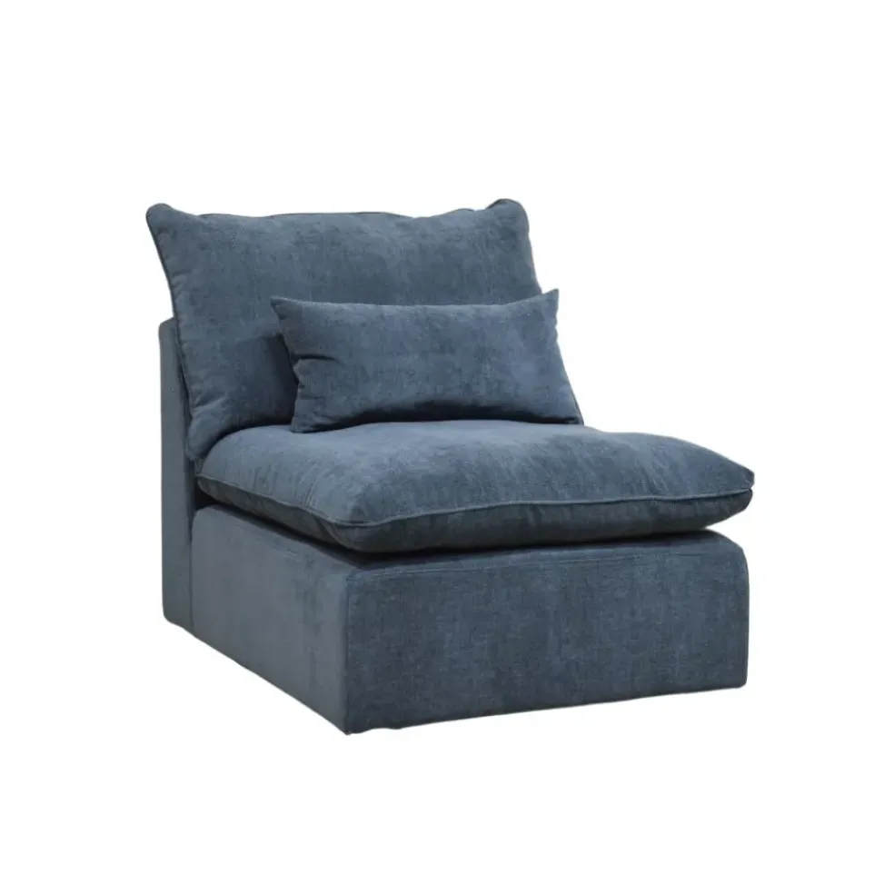 Canapé modulable 4 places bleu grisé avec pouf - Auguste