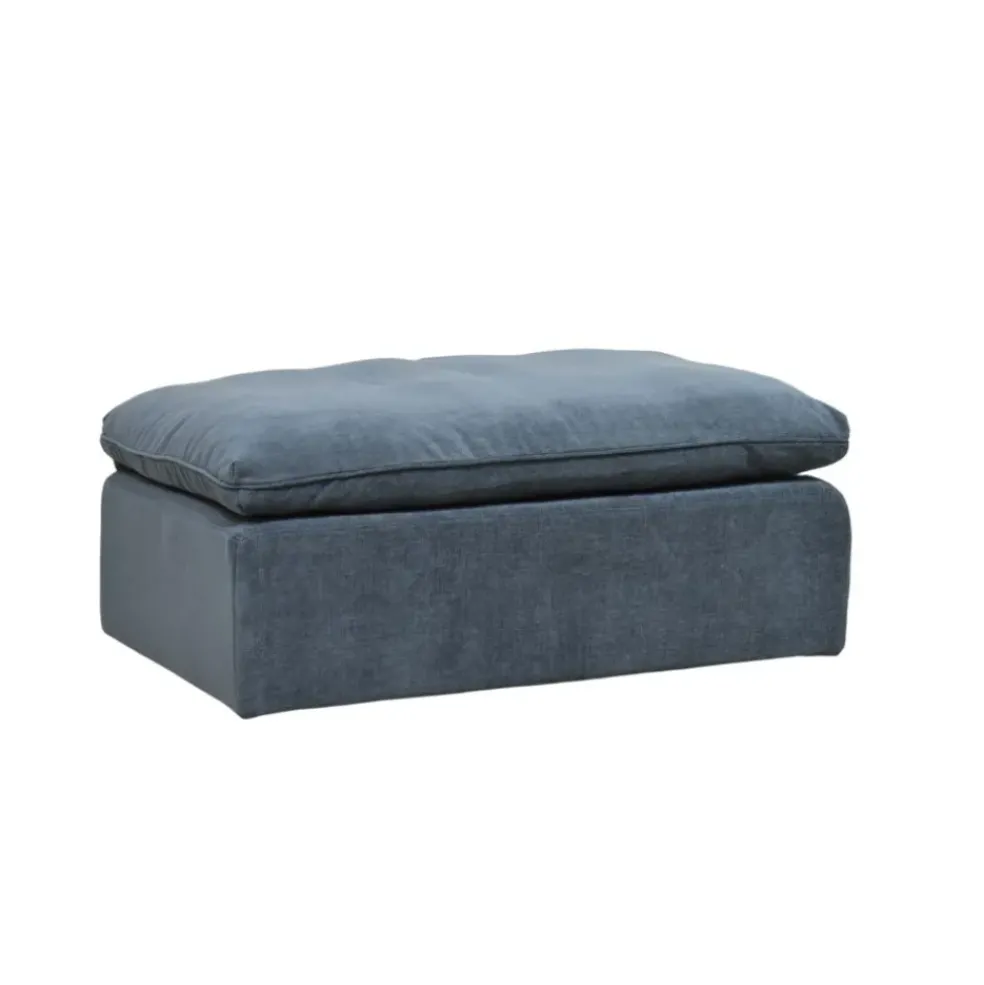 Canapé modulable 4 places bleu grisé avec pouf - Auguste