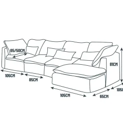 Canapé modulable 4 places bleu grisé avec pouf - Auguste