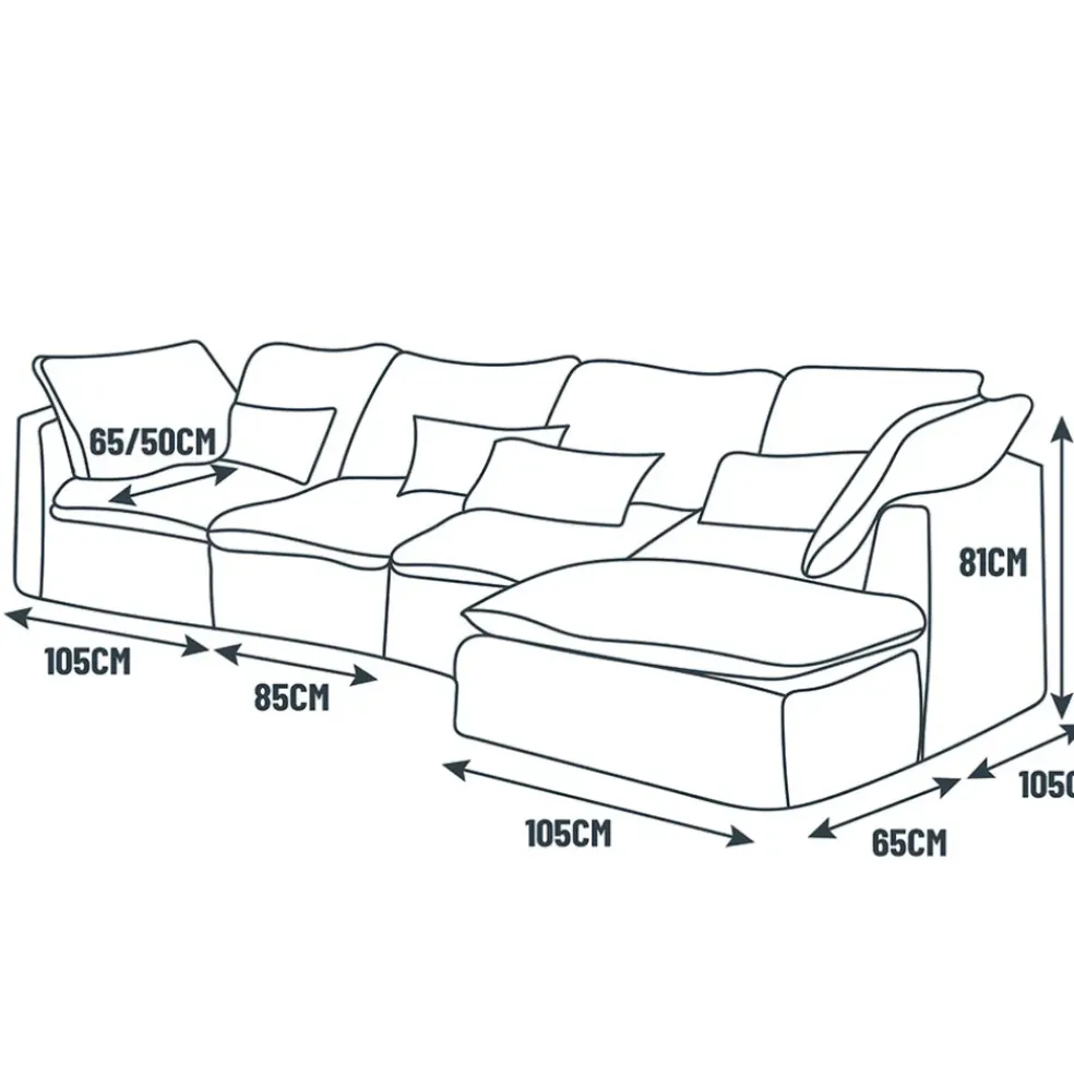 Canapé modulable 4 places bleu grisé avec pouf - Auguste
