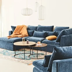 Canapé modulable 4 places bleu grisé avec pouf - Auguste