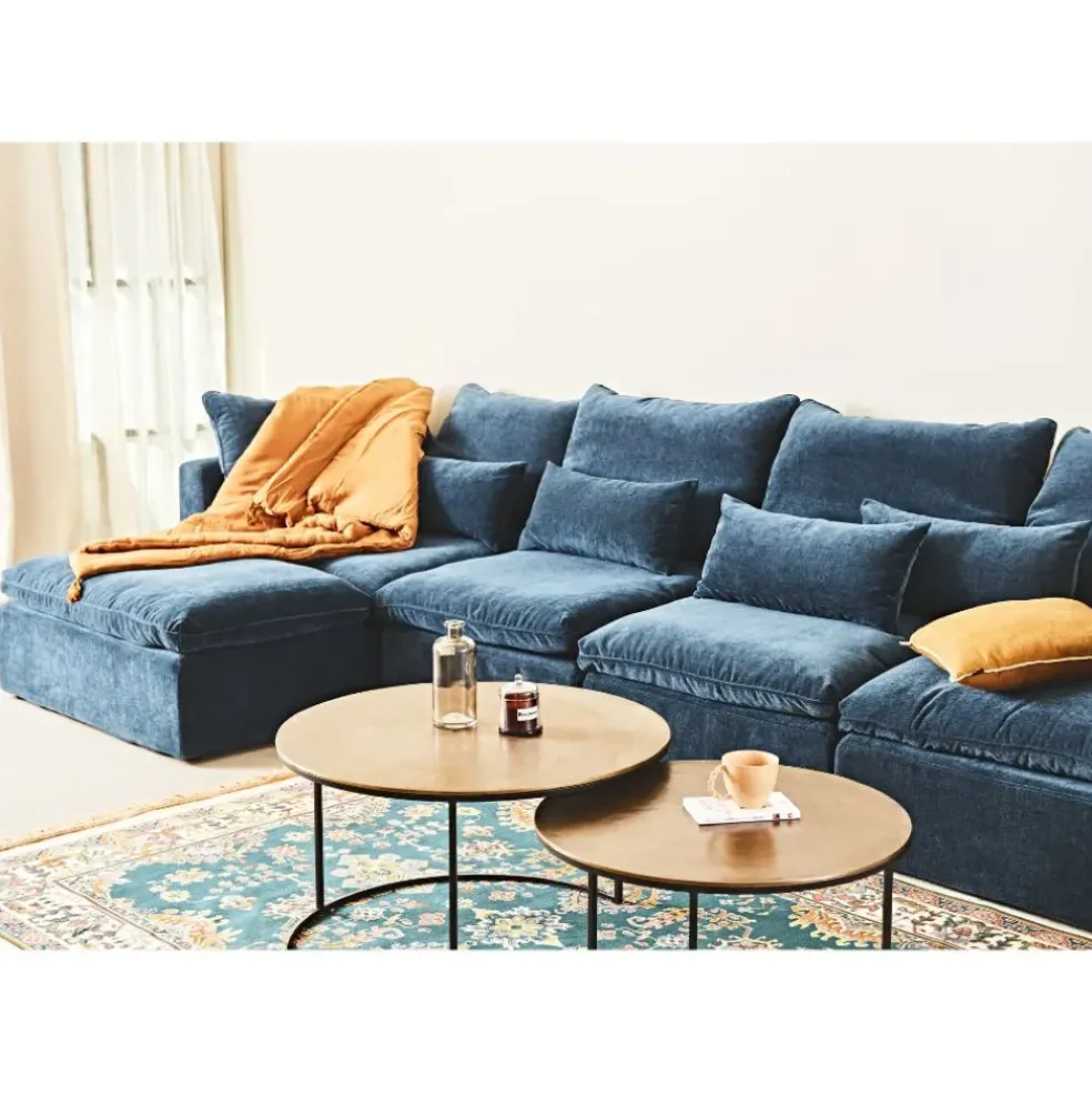 Canapé modulable 4 places bleu grisé avec pouf - Auguste