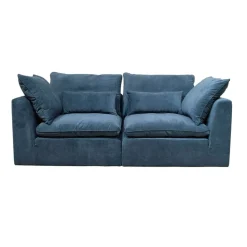 Canapé modulable 4 places bleu grisé avec pouf - Auguste