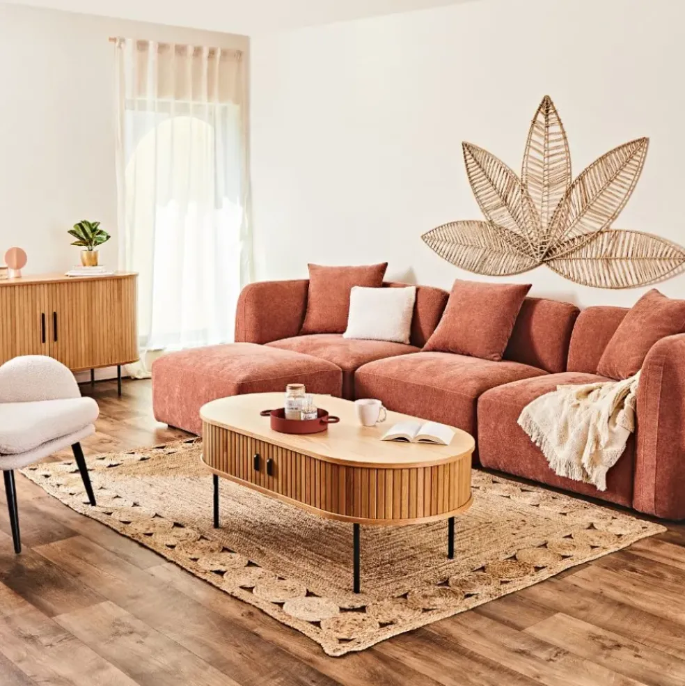 Canapé modulable 3 places terracotta avec pouf - Andrea