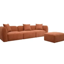 Canapé modulable 3 places terracotta avec pouf - Andrea