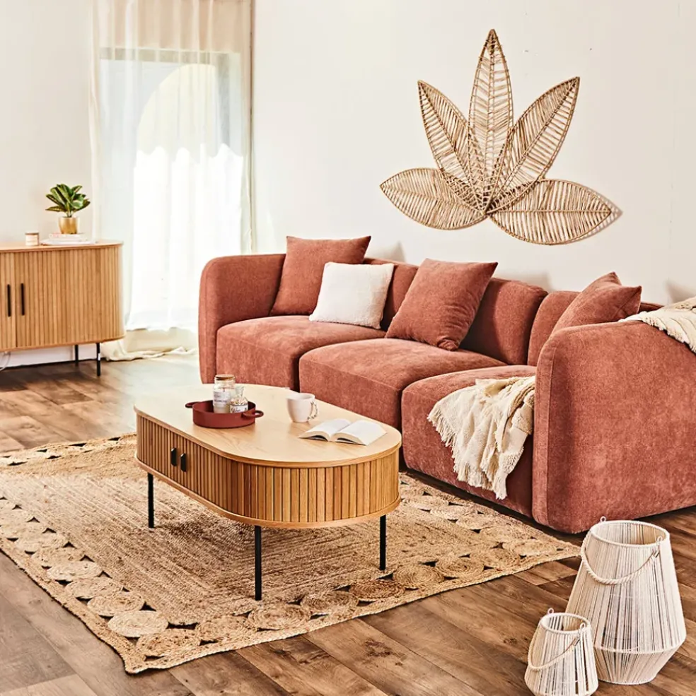 Canapé modulable 3 places terracotta avec pouf - Andrea