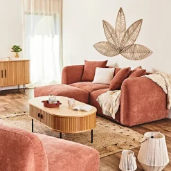 Canapé modulable 3 places terracotta avec pouf - Andrea