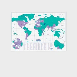 Carte du monde à gratter néon vert 42x29cm