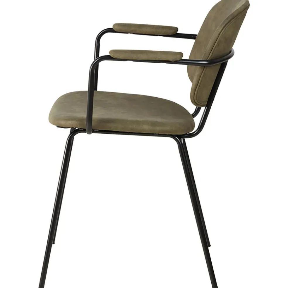 Chaise avec accoudoirs en tissu effet daim kaki - Aston