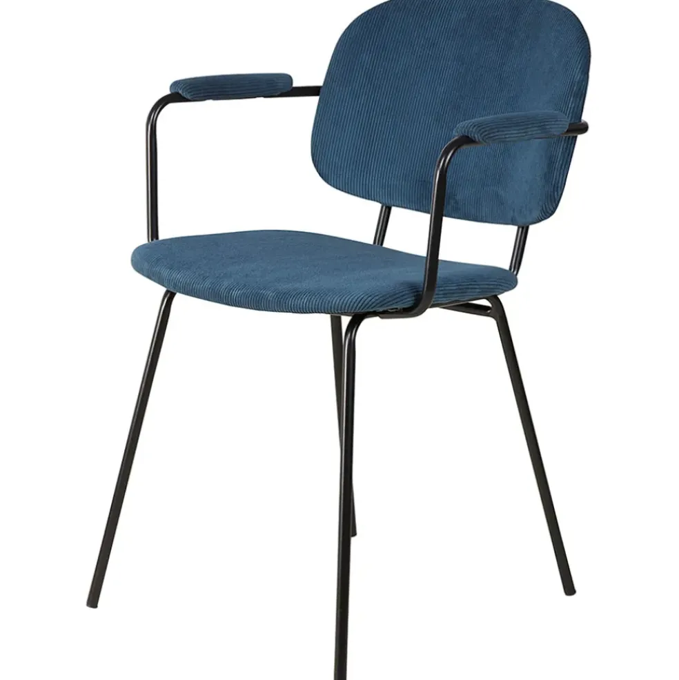 Chaise avec accoudoirs en velours côtelé bleu foncé - Aston