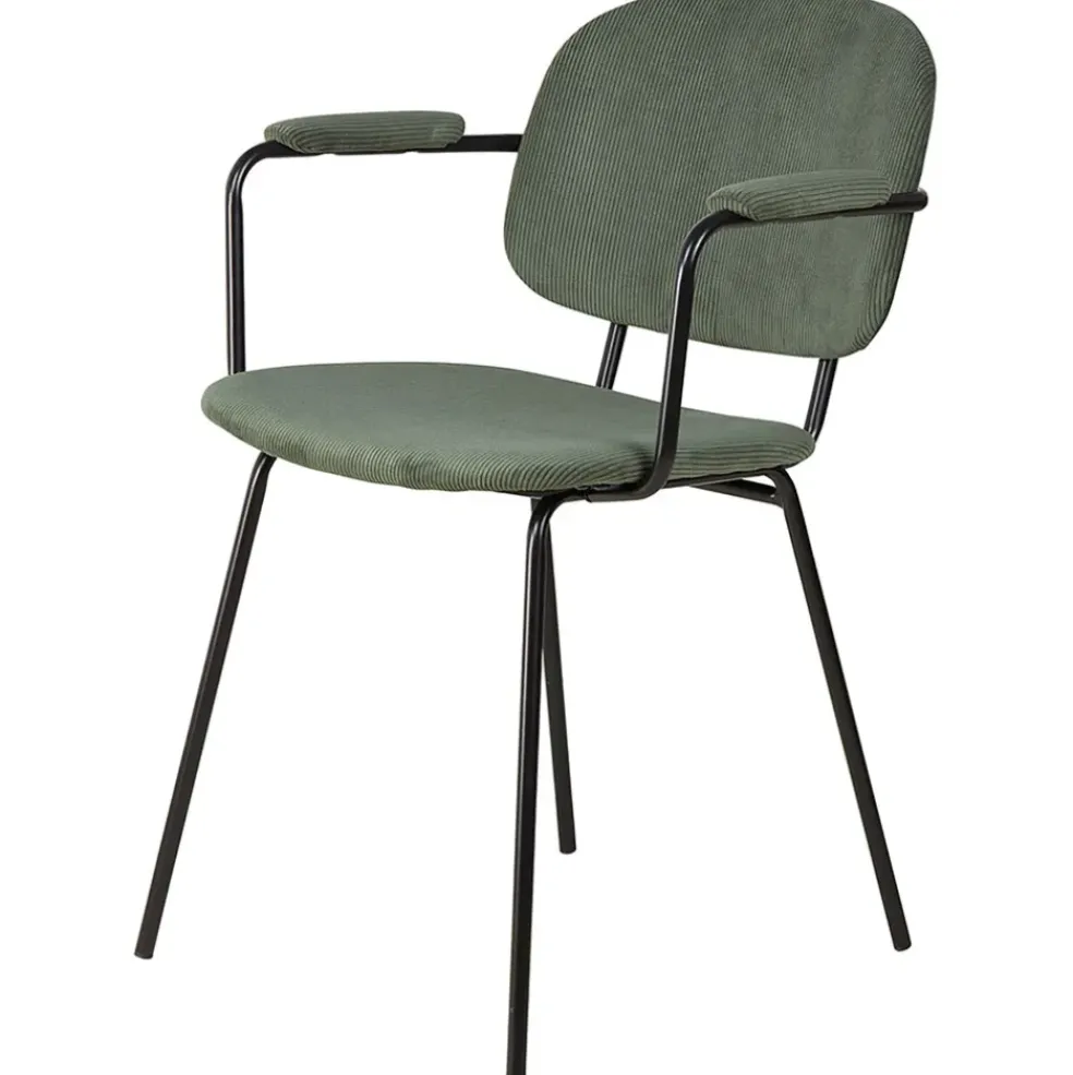 Chaise avec accoudoirs en velours côtelé vert sapin - Aston