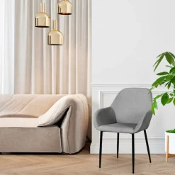 Chaise avec accoudoirs en velours côtelé gris - Julia