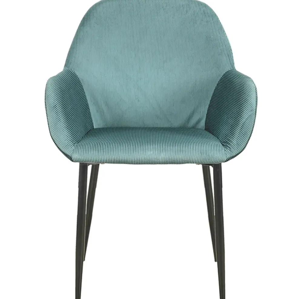 Chaise avec accoudoirs en velours côtelé bleu canard - Julia