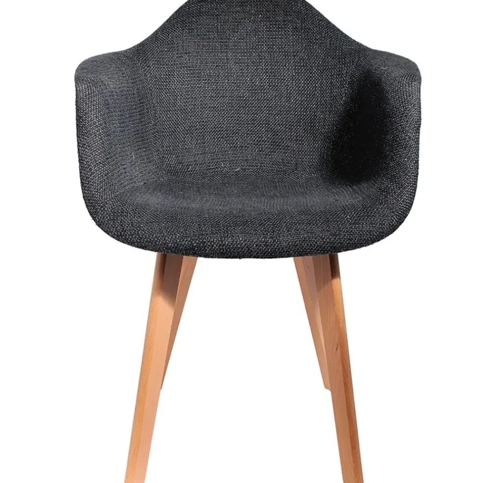 Chaise avec accoudoirs en tissu grosse maille noir - Scarlett
