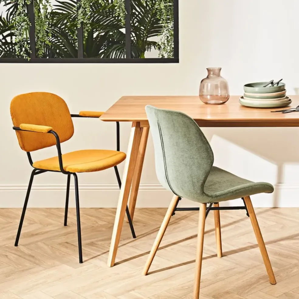 Chaise avec accoudoirs en velours côtelé curry - Aston
