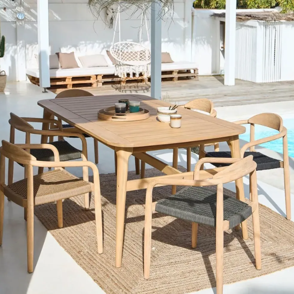 Chaise avec accoudoirs en bois d'eucalyptus sable - Anam