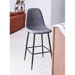 Chaise de bar effet cuir gris h70cm - Amber