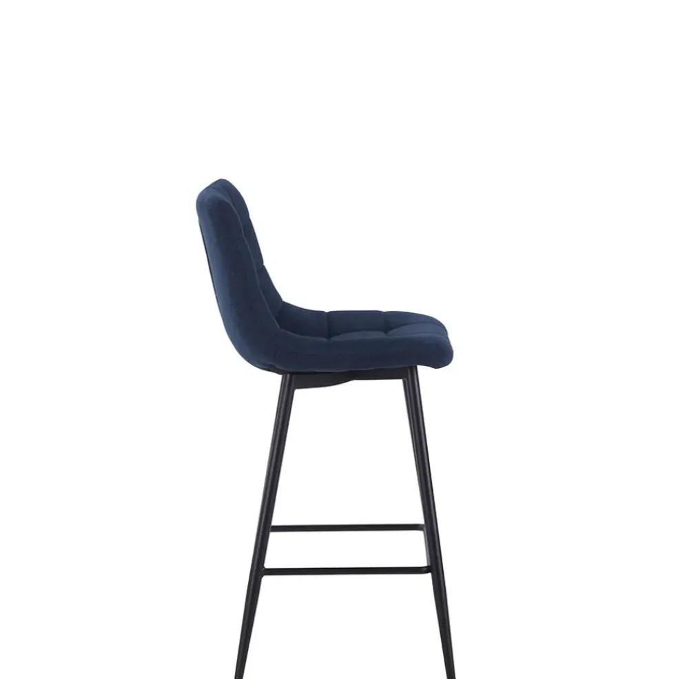 Chaise de bar en tissu matelassé bleu marine - Lilly