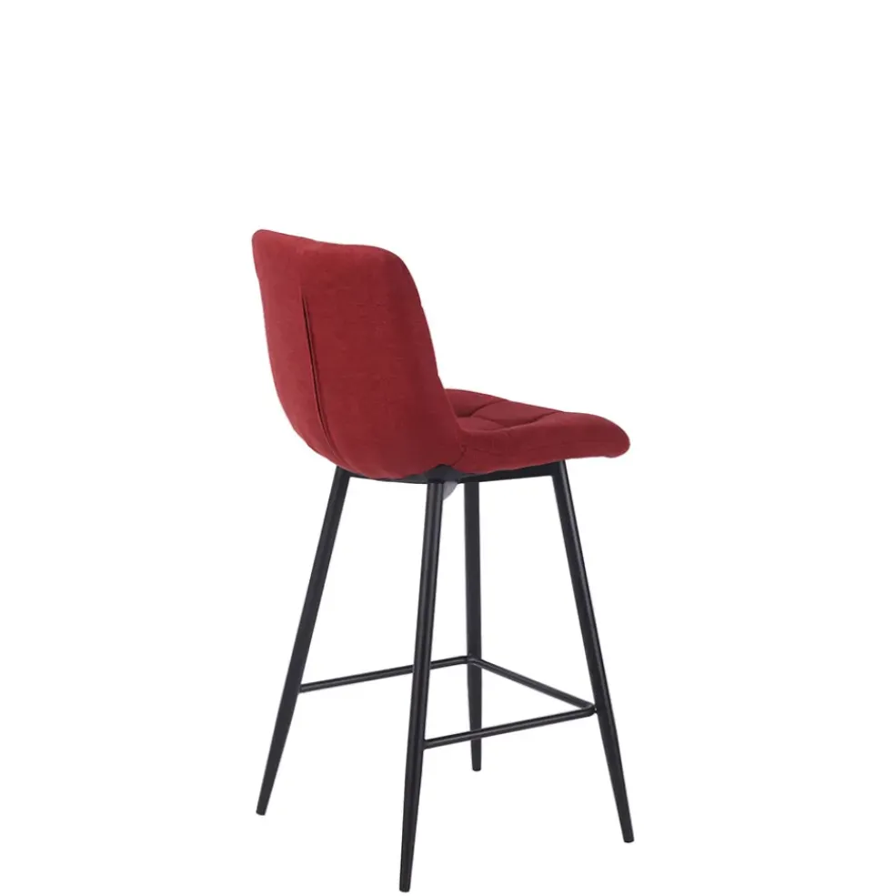 Chaise de bar en tissu matelassé cerise - Lilly