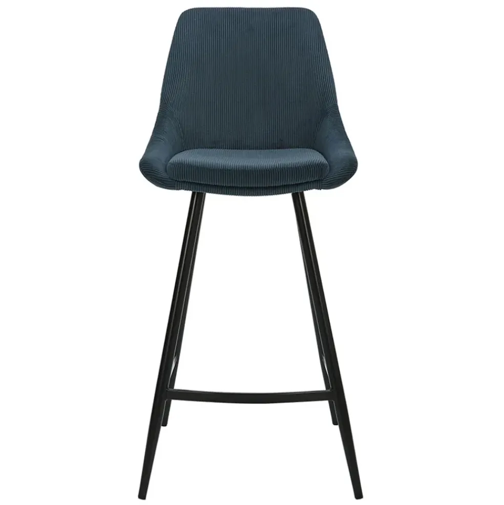 Chaise de bar en velours côtelé bleu foncé h67cm - Ben