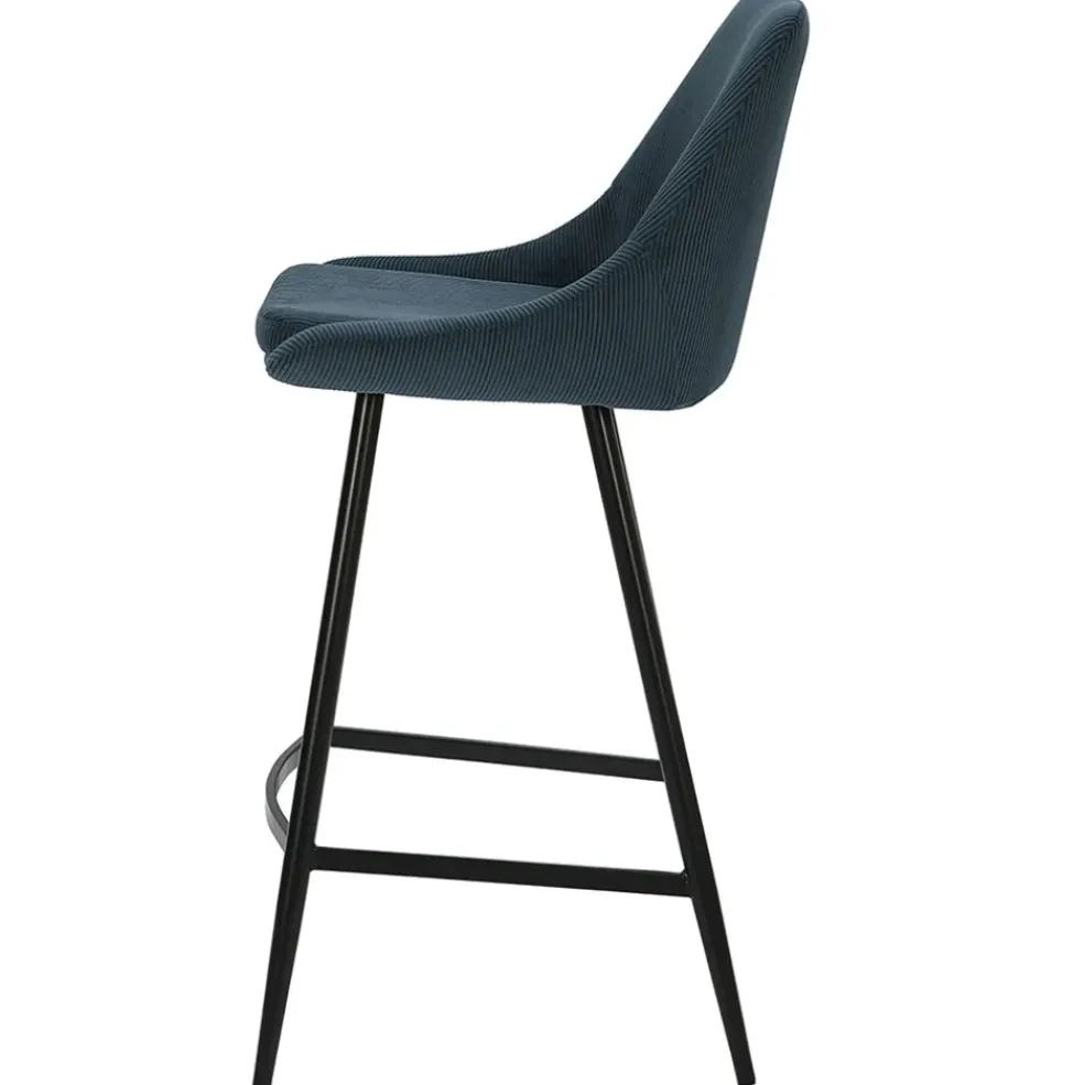 Chaise de bar en velours côtelé bleu foncé h67cm - Ben
