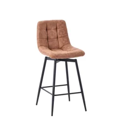 Chaise de bar pivotante en microfibre matelassé camel - Lilly