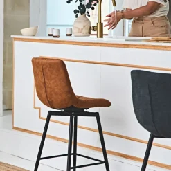 Chaise de bar pivotante en microfibre matelassé camel - Lilly