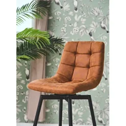 Chaise de bar pivotante en microfibre matelassé camel - Lilly