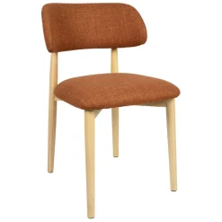 Chaise de salle à manger en tissu brique et hévéa - Elsy
